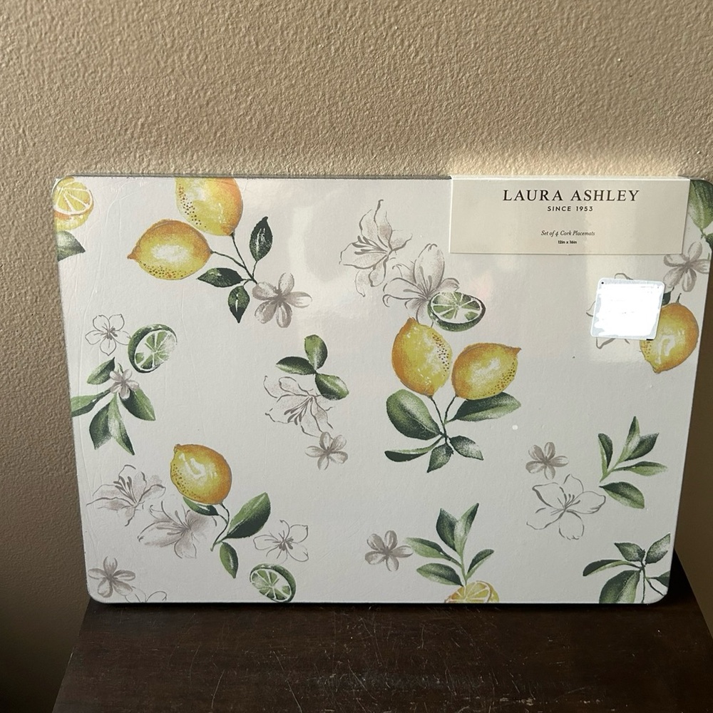 Laura Ashley Set Of 4 Cork Placemats New Lemon Print Floral Spring Summer - Picture 2 of 2